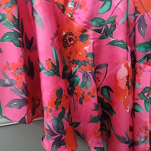 Eliza J  Floral Satin Asymmetric-Hem Midi Dress - Picture 9 of 11